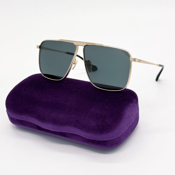 NEW GUCCI SUNGLASSES MEN AVIATOR GOLD GUCCI GG0840S 002 - Picture 2 of 13